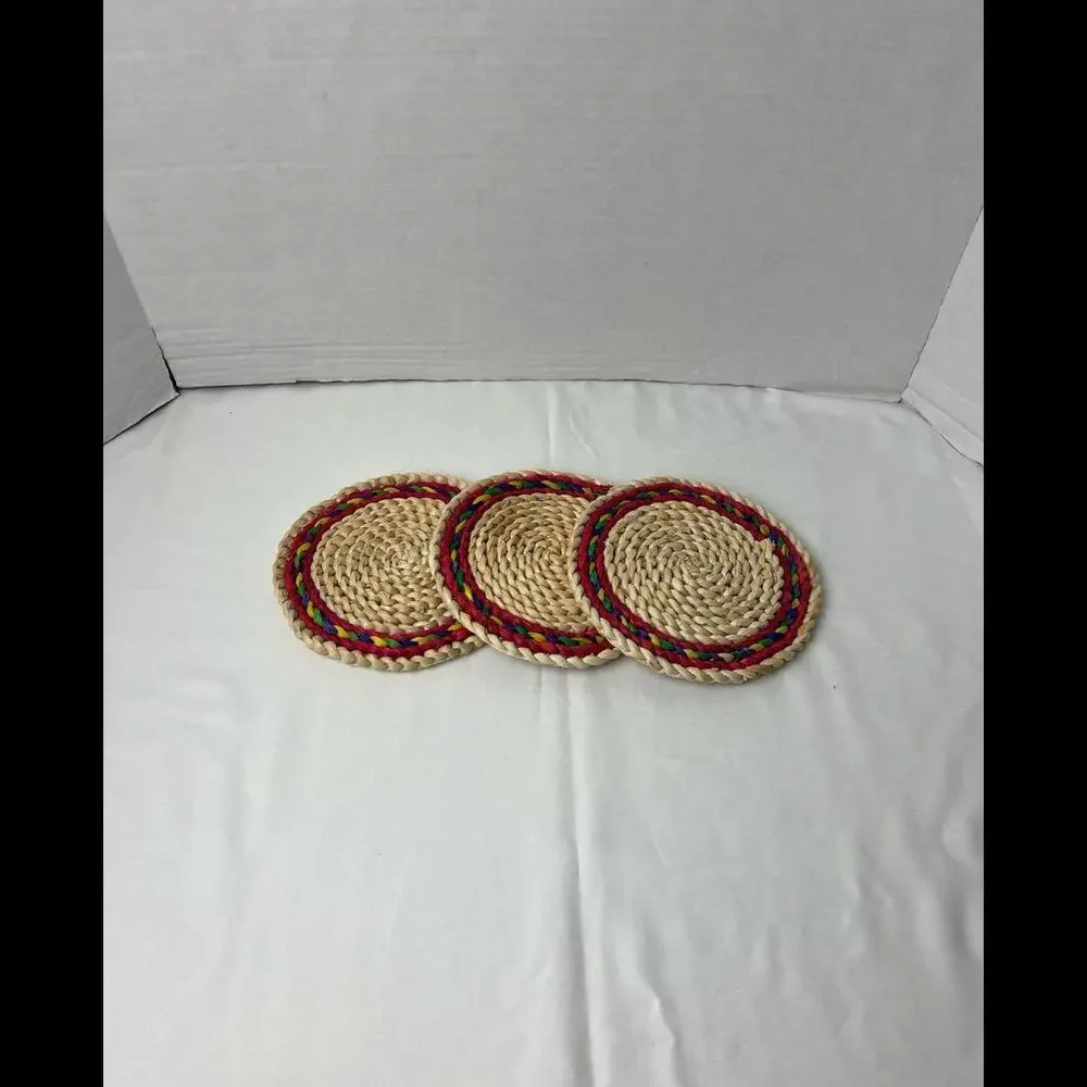 Vintage Lot‎ Of 3 Woven Rattan Wicker Round Circle Hot Pads